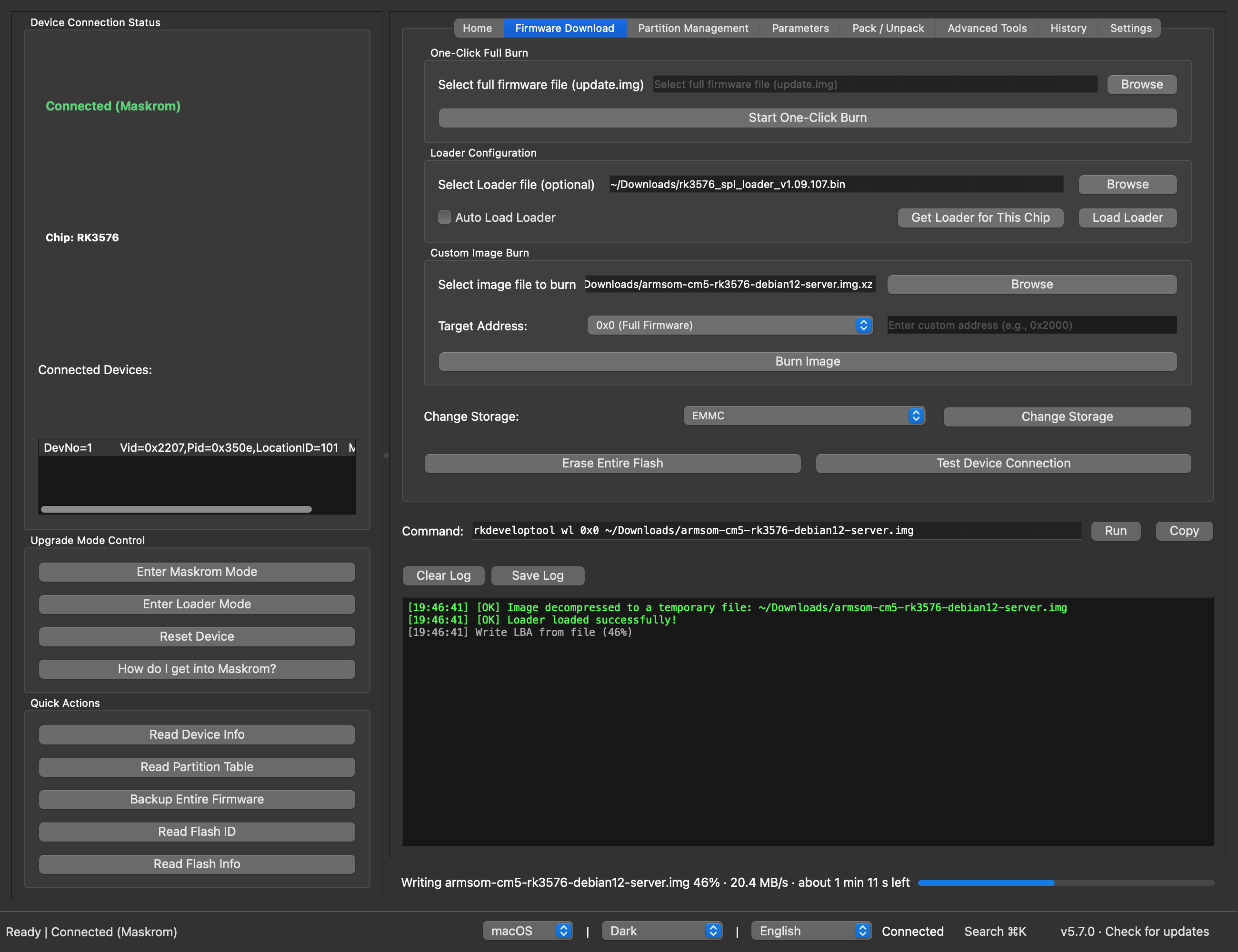 Writing an image: overall progress, speed and time left